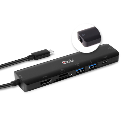 Product Docking Station Club 3D USB Type C 3.2 Gen1 7in1 HDMI 4K60Hz SD TF Card slot 2x USB Type A USB Type C PD RJ45 base image