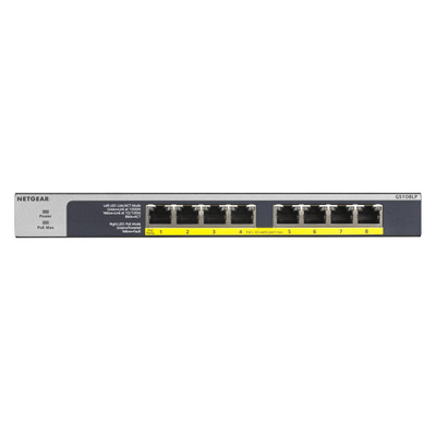 Product Network Switch Netgear GS108LP Unmanaged Gigabit Ethernet (10/100/1000) Black, Gray 1U (PoE) base image