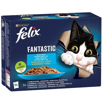 Product Υγρή Τροφή Γάτας Felix Fantastic fish flavors in jelly with tuna, salmon, cod and flatfish - 340g (12x 85 g) base image