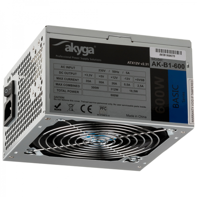 Product Τροφοδοτικό 600W Akyga AK-B1-600 20+4 pin ATX ATX Gray base image
