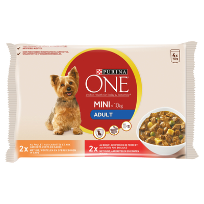 Product Υγρή Τροφή Σκύλων Purina One Mini Adult Chicken, Beef - 4x100 g base image