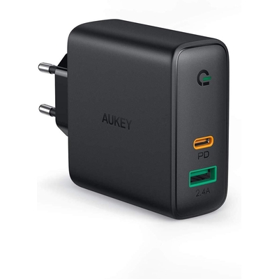 Product Φορτιστής Πρίζας Aukey PA-D3 Black 1xUSB-C , 1xUSB A 3.0 60W 5.4A Dynamic Detect base image