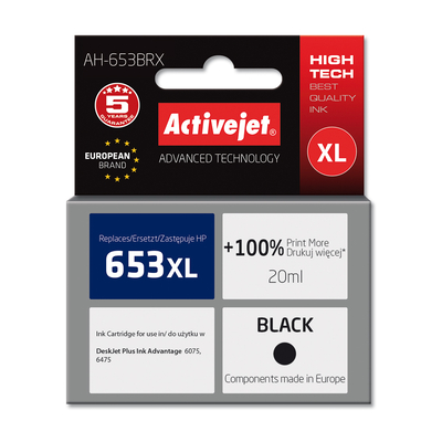 Product Μελάνι συμβατό Activejet AH-653BRX for HP 653XL 3YM75AE; Premium; 720 pages; black base image