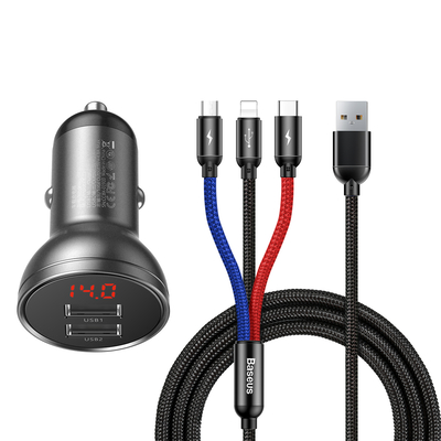 Product Φορτιστής Αυτοκινήτου Baseus with 24W display + USB cable 3in1 Baseus Three Primary Colors 1.2m base image