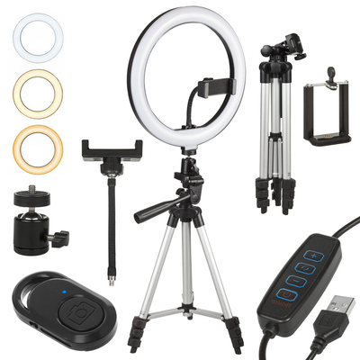 Product Ring Light Maclean MCE610 10" 12W LED with Tripod Stand and Bluetooth Shutter 3 Colours 10 brightness levels base image