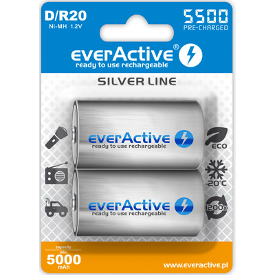 Product Επαναφορτιζόμενες Μπαταρίες Everactive R20/D Ni-MH 5500 mAh ready to use base image