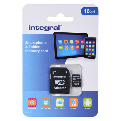 Product Κάρτα Μνήμης MicroSDHC 16GB Integral CL10 UHS 1 90 MB/S + ADAPTER SMARTPHONE & TABLET base image