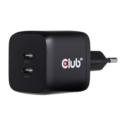 Product Φορτιστής Πρίζας Club 3D Travel PPS 45W GAN technology, Dual port USB Type-C, Power Delivery(PD) 3.0 Support Black base image