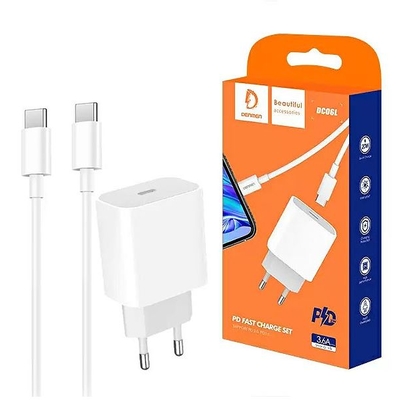 Product Φορτιστής Πρίζας Denmen 3.6A 20W WHITE + CABLE TYP-C 3600mAh DC06 base image