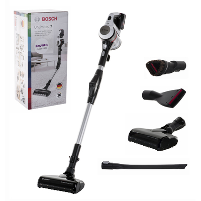 Product Σκουπάκι Bosch BBS711W stick vacuum/electric broom Bagless 0.3 L Black, Stainless steel, White base image