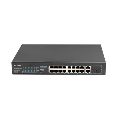 Product Network Switch Lanberg rack 19" POE+ 16x 100MB /2X COMBO GIGABIT ETHERNET 150W base image