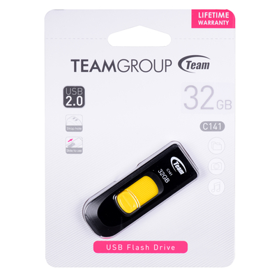 Product USB Flash 32GB TeamGroup C141 Type-A 2.0 Black, Yellow base image