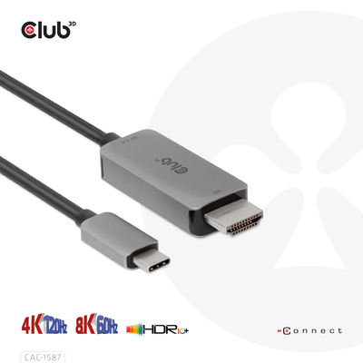 Product Καλώδιο HDMI Club 3D USB Gen2 Type-C 4K120Hz 8K60Hz HDR10 with DSC1.2 Active M/M 3m / 9.84ft base image