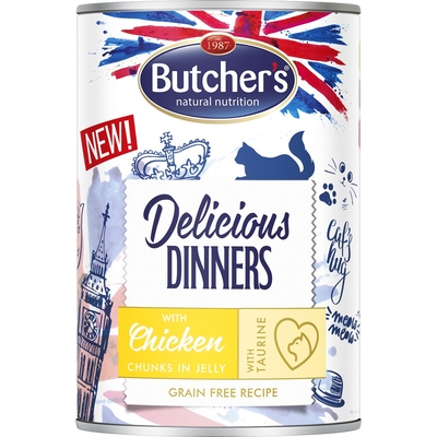 Product Υγρή Τροφή Γάτας Butcher's Delicious Dinners Pieces z chicken w jelly 400g base image