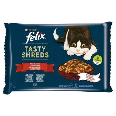 Product Υγρή Τροφή Γάτας FELIX Tasty Shreds with beef and chicken - 4x 80g base image