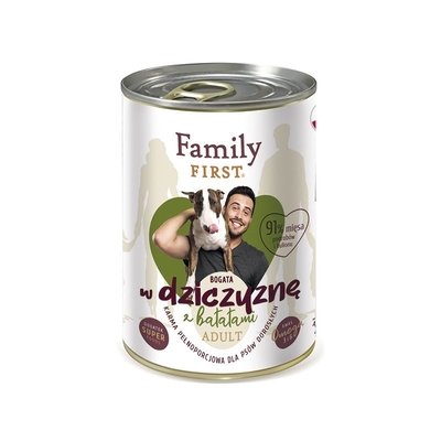 Product Υγρή Τροφή Σκύλων Family FIRST Adult Venison with sweet potatoes 400 g base image