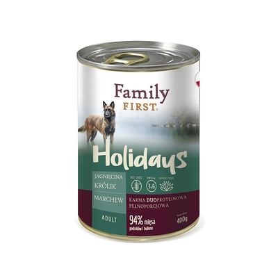 Product Υγρή Τροφή Σκύλων Family FIRST Holidays Adult Lamb, Rabbit, Carrot 400g base image