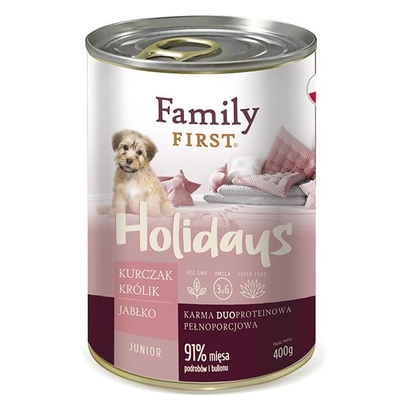 Product Υγρή Τροφή Σκύλων Family FIRST Holidays Junior Chicken, rabbit, apple 400 g base image