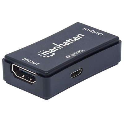 Product HDMI Repeater Manhattan 4K@60Hz, Active, Boosts Signal up to 40m, Black, Blister base image