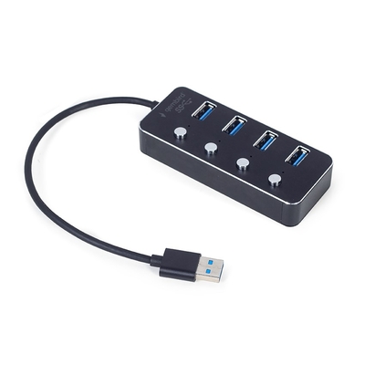 Product USB Hub Gembird UHB-U3P4P-01 USB 3.1 (Gen 1) powered 4-port with switches, black base image