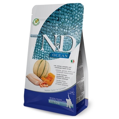 Product Ξηρά Τροφή Γάτας Farmina N&D Ocean Cod, Shrimp, Pumpkin and Cantaloupe Melon Kitten - 1.5 kg base image