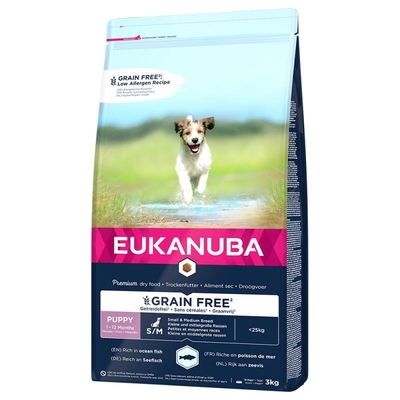 Product Ξηρά Τροφή Σκύλων Eukanuba Grain Free Puppy Small/Medium Breed Ocean Fish 3 kg base image