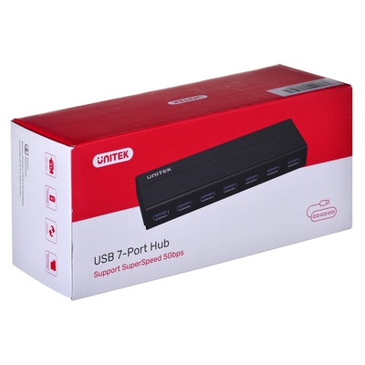 Product USB Hub Unitek USB-A + DC Y-3184; 7x USB 3.2 Gen 1 Type-A base image