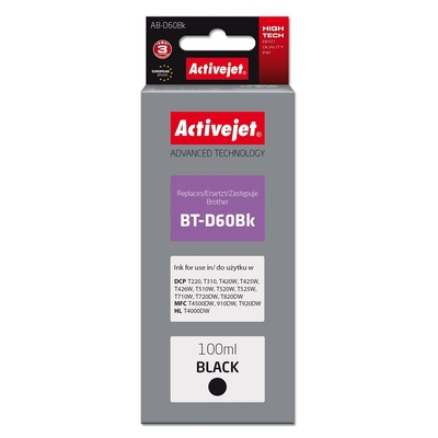 Product Μελάνι Συμβατό Activejet AB-D60BK (Brother BT-D60BK, Supreme, 100 ml, Black) base image