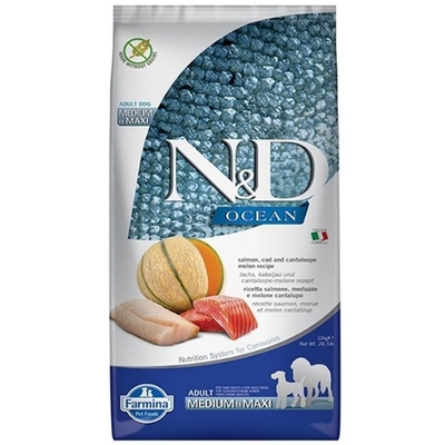 Product Ξηρά Τροφή Σκύλων Farmina N&D Ocean Salmon, Cod, Cantaloupe, Melon Adult Medium&Maxi 12 kg base image