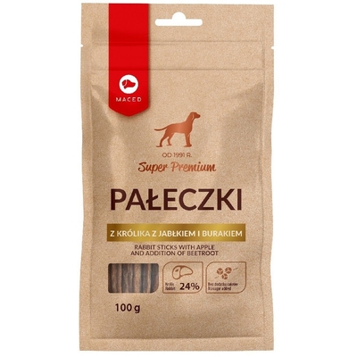 Product Σνακ Σκύλου Maced Rabbit sticks with Apple and addition of beetroot 100g base image