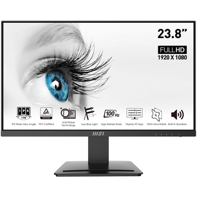 Product Monitor 23.8" MSI Pro MP243X Full HD 1920 x 1080, 100Hz, IPS, 4ms, HDMI, DisplayPort, Built-in Speakers, Black base image