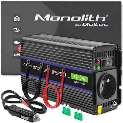 Product Φορτιστής Μπαταρίας Αυτοκινήτου Qoltec 51925 Monolith converter 1200 MS Wave,12V to 230V, 600/1200W, USB base image
