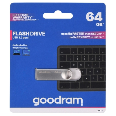 Product USB Flash 64GB Goodram UNO3-0640S0R11 Type-A 3.2 Gen 1 (3.1 Gen 1) Silver base image