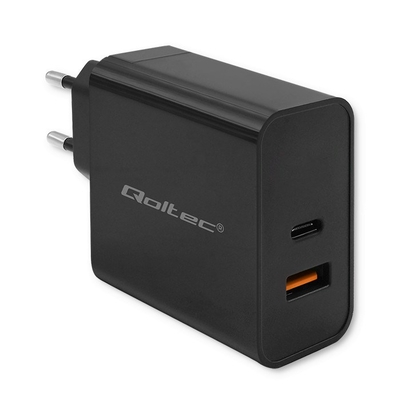 Product Φορτιστής Πρίζας Qoltec 52380 Super Quick PD 1xUSB-C, 1xUSB, 65W, 5-20V, 1.5-3.25A, Black base image