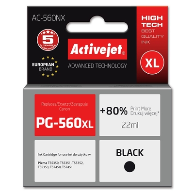 Product Μελάνι Συμβατό Activejet AC-560NX for Brother, Canon PG-560XL; Supreme; 22 ml; Black base image
