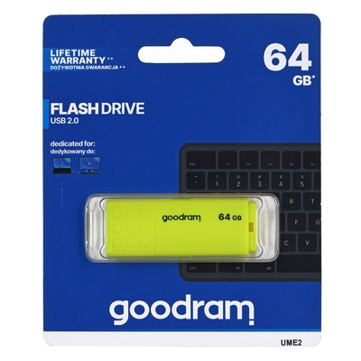 Product USB Flash 64GB Goodram UME2-0640Y0R1 Type-A 2.0 Yellow base image
