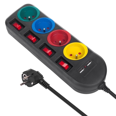 Product Πολύπριζο Maclean 4-socket + 2xUSB, 250VAC/10A, 2.1A 5V, 1.5m, Black, MCE229 B base image