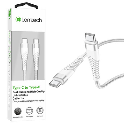 Product Καλώδιo USB Lamtech HQ UNBREAKABLE Type-C to Type-C WHITE 1M base image