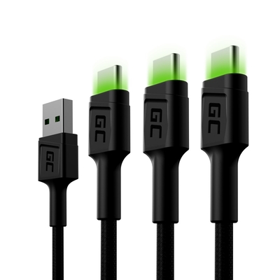Product Καλώδιο USB Green Cell Set 3x Ray USB-C 120cm with green LED fast charging Ultra Charge, QC 3.0 base image