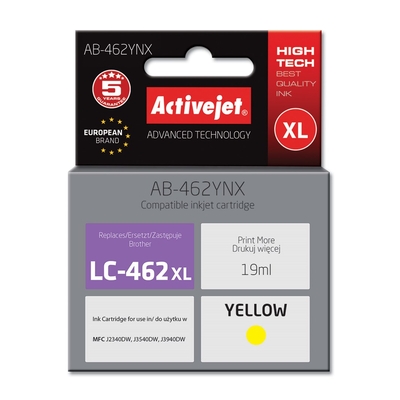 Product Μελάνι Συμβατό Activejet AB-462YNX for Brother LC-462XLY| Supreme| 19 ml| yellow. base image