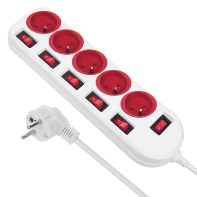Product Πολύπριζο Ασφαλείας Maclean 5 socket with switches, 250VAC/10A, 1.5m, MCE204 R/W base image