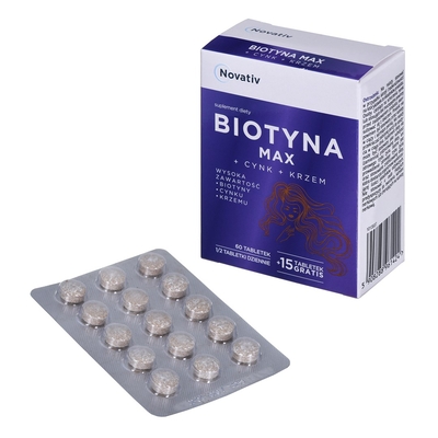 Product Συμπλήρωμα Διατροφής Novativ Biotin MAX+Cync+Silicon 60 tablets + 15 tablets free of charge base image