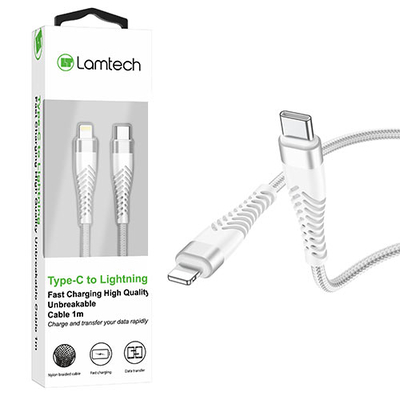 Product Καλώδιo USB Lamtech HQ UNBREAKABLE Type-C to Lightning WHITE 1M base image