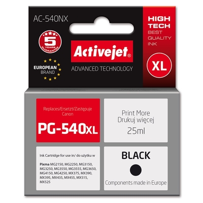 Product Συμβατό Μελάνι Activejet AC-540NX for Canon (PG-540XL) Supreme, 25 ml, Black base image