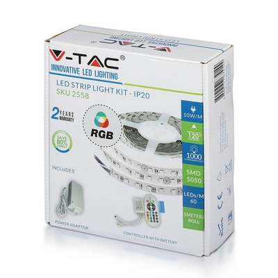 Product Ταινία LED V-TAC VT-5050 60 IP20-RGB SMD5050 12V 230V IP20 10W/m base image