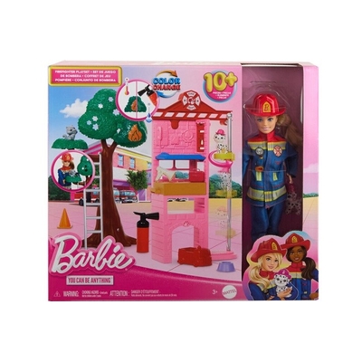 Product Κούκλα Barbie Firefighter with Blonde Fashion Doll, Fire Station, 2 Pets & 10+ Accessories base image