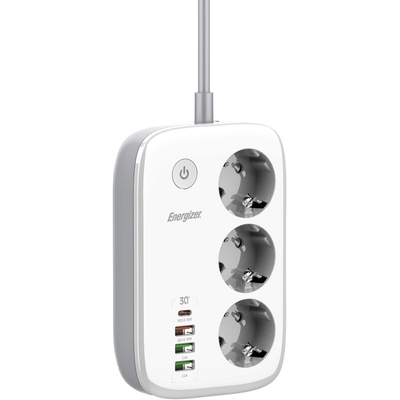 Product Πολύπριζο με USB Energizer EPB2500W02EU 2 m 3 AC outlet(s) Indoor White base image