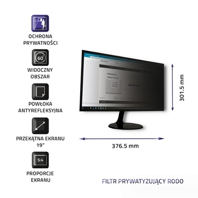Product Φίλτρο Οθόνης Qoltec 51053 display privacy filters 48.3cm (19") base image