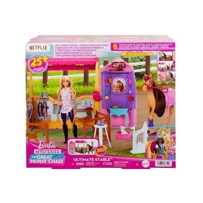 Product Κούκλα Barbie Mysteries: The Great Horse Chase Stable Toy Horse & Accessories, 25+ pieces base image