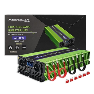 Product Converter Qoltec Monolith / 2000W / 4000W /12V to 230V /Pure Sine / LCD Black-green base image